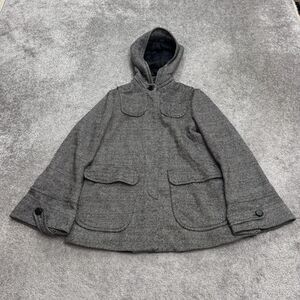 United Colors Of Benetton Tweed Hooded Coat Jacket Womens Small Gray Houndstooth